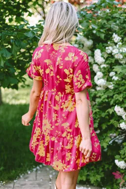 Rose Floral Print Smock Dress