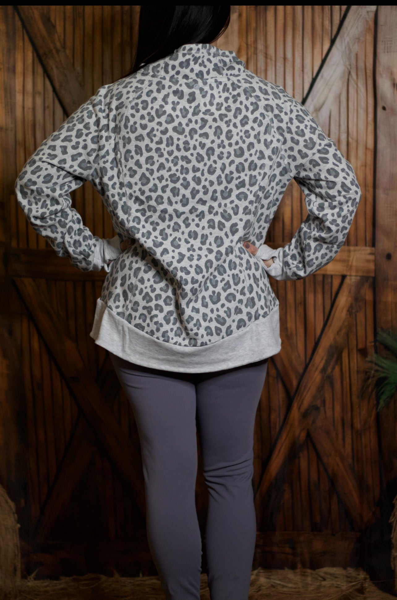 RUN  WILD WITH ME CRISS CROSS LEOPARD COWLNECK TOP W/ THUMB HOLES (90 DEGREES BY REFLEX)