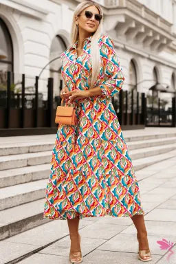 Multicolor Geometric High Waist Dress