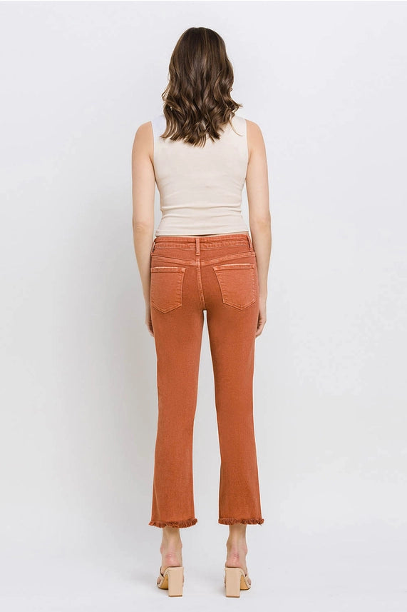 Vervet Mid Rise Frayed Hem Crop Slim Straight Jeans