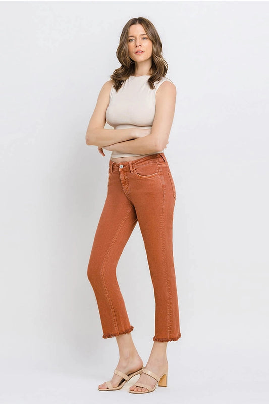 Vervet Mid Rise Frayed Hem Crop Slim Straight Jeans