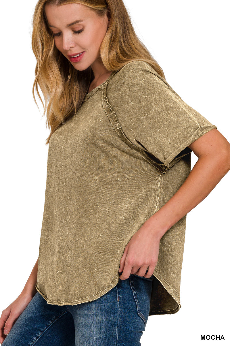 Back Patch Crinkle Washed Raglan Sleeve T-Shirt