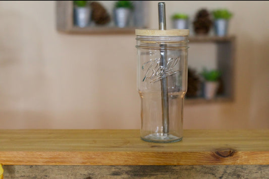 Cold Brew Mason Jar Wooden Lid & Straw (Multiple Sizes)