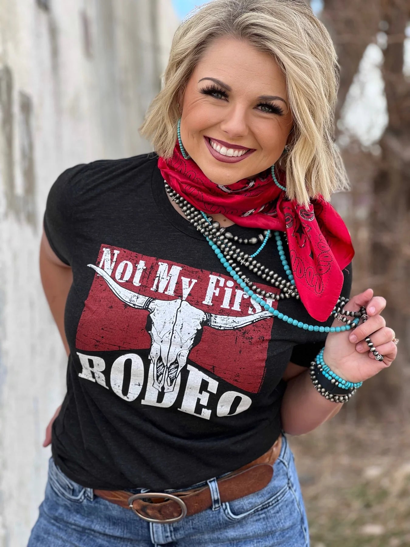 TEXAS TRUE THREADS Not My First Rodeo Black Tee