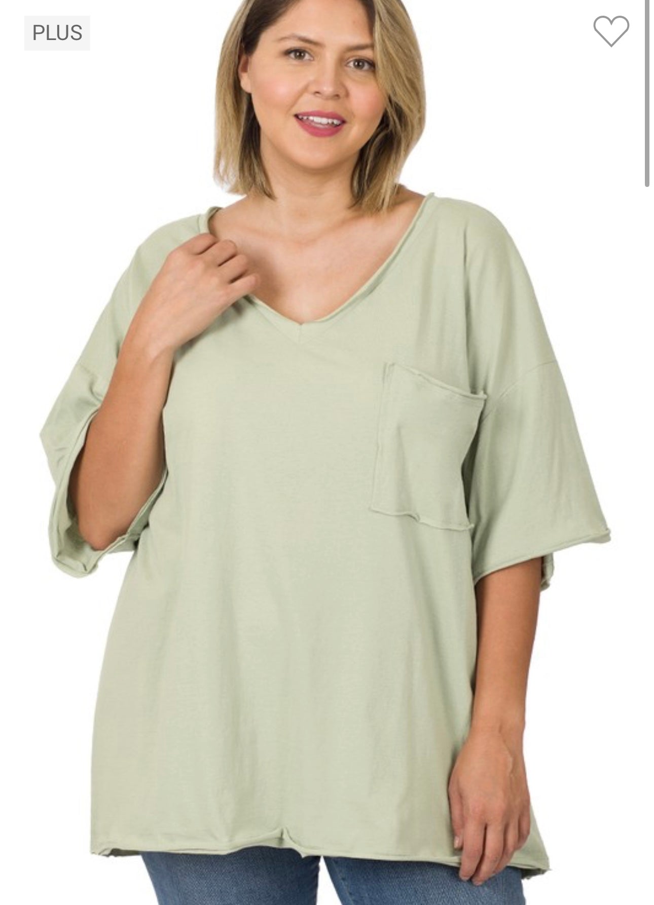 Zenana - Plus Oversized Front Pocket Raw Hem Edge Boyfriend Tee (Multiple Colors)