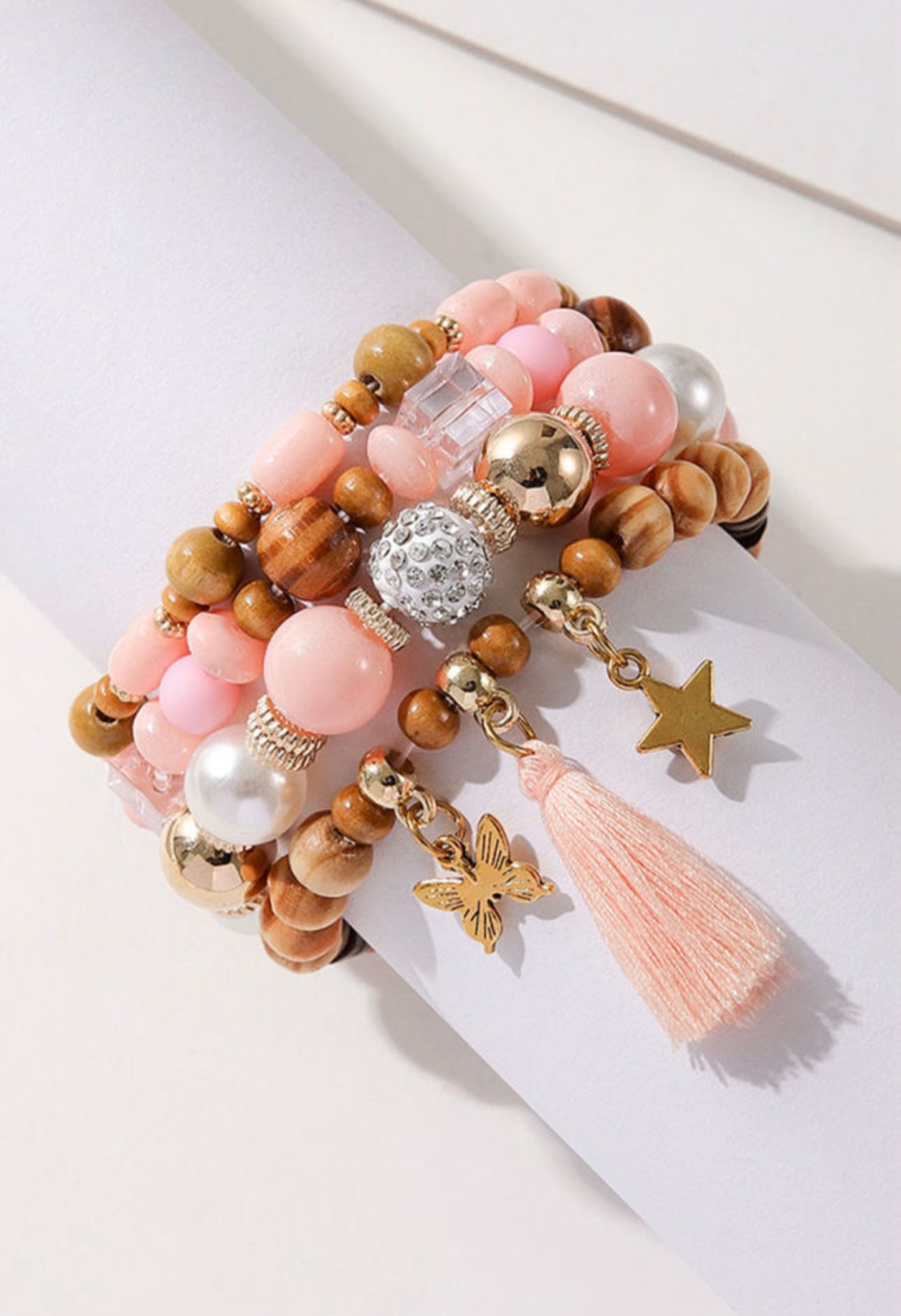 Butterfly Star Pendant Tassel Beaded Bracelet