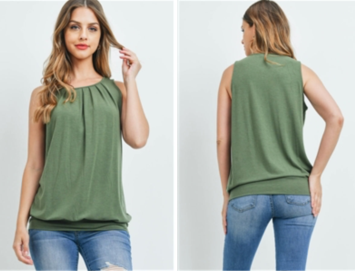 Round Neck Pleated Top with Waistband