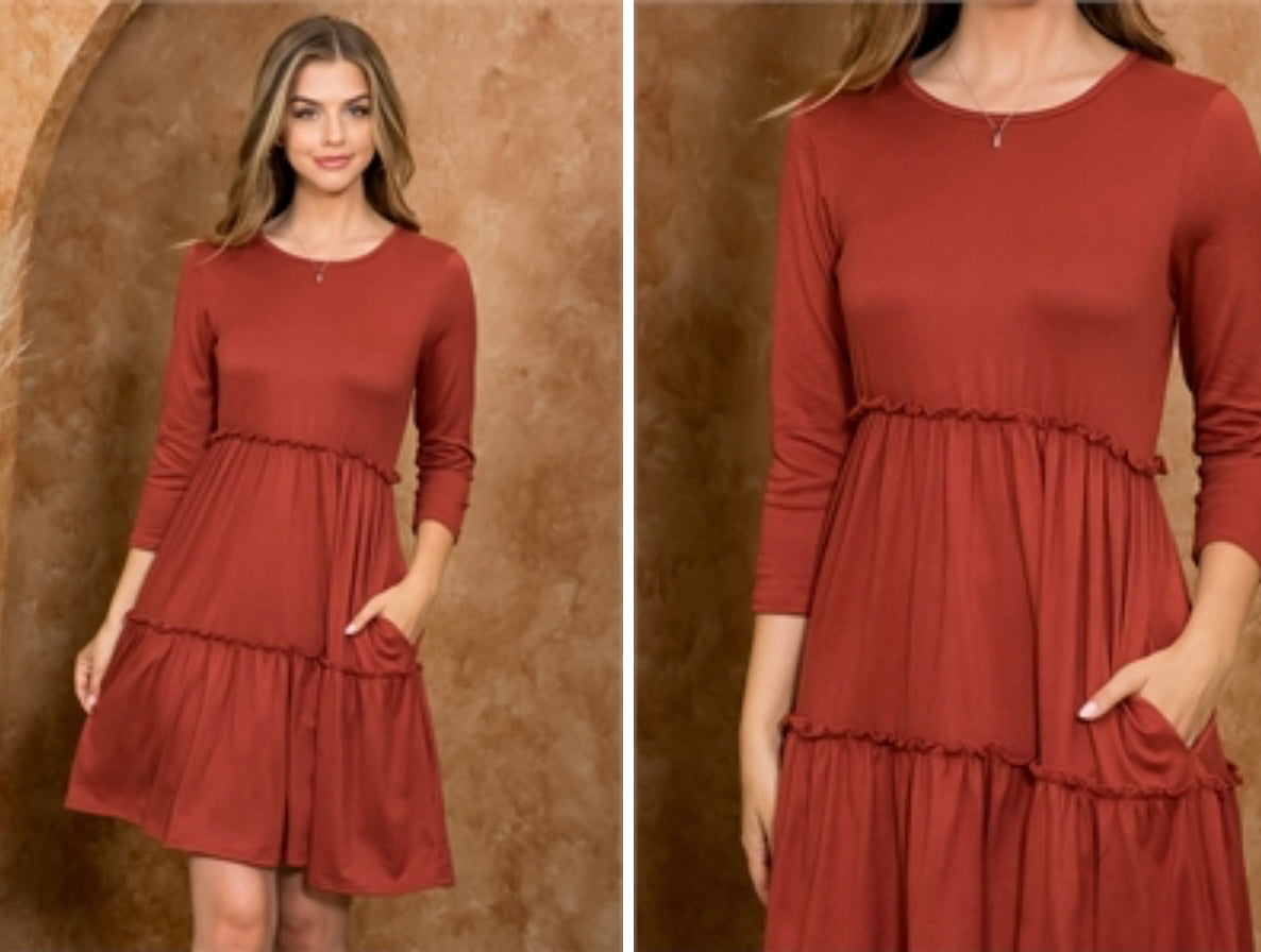 Long Sleeve Merrow Detail Dress