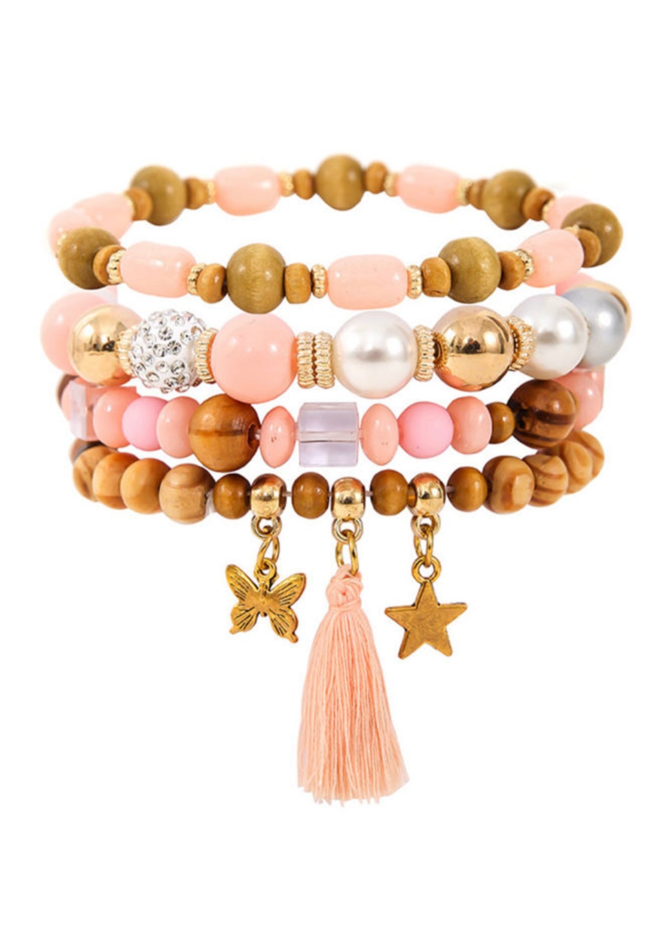 Butterfly Star Pendant Tassel Beaded Bracelet