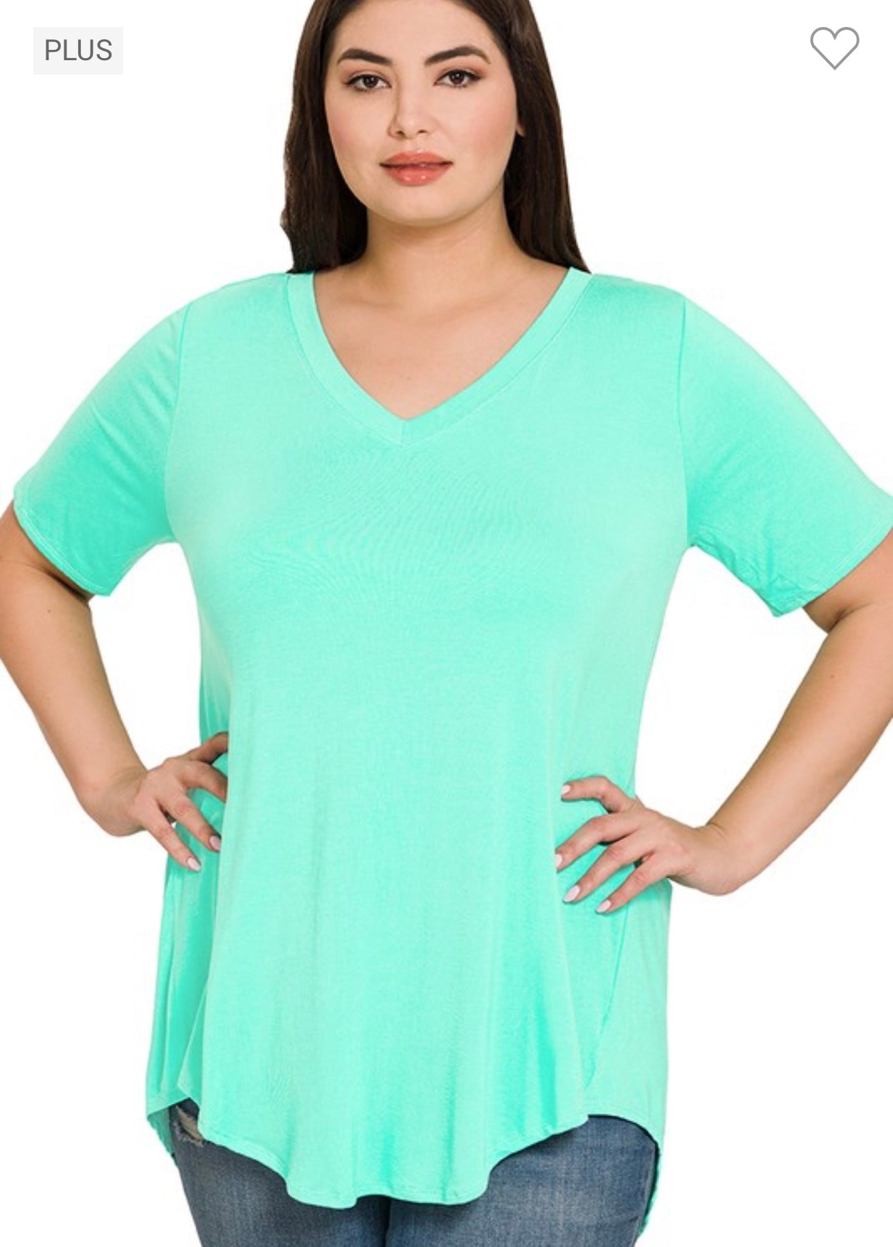 Zenana - Plus Luxe Rayon Short Sleeve V-Neck Hi-Lo Hem Top