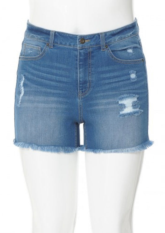 Plus Size High Waist Destructed Shorts with Frayed Hem