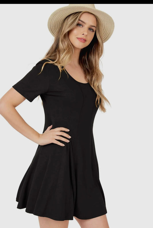 Basic Short Sleeve Midi Dress (Black & Khaki)