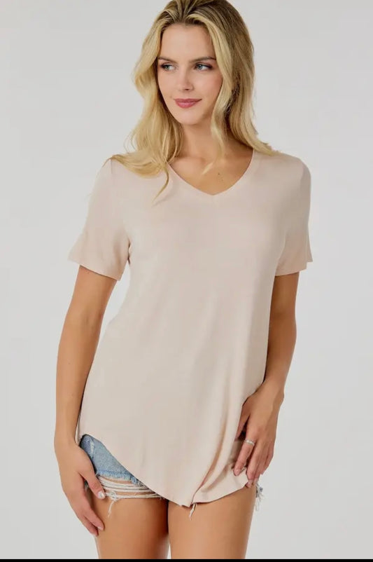 Basic Short Sleeve V Neck Top