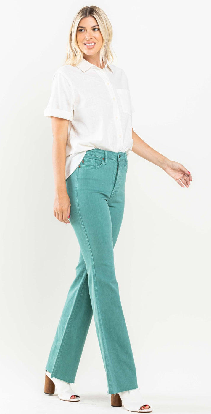 Judy Blue Tummy Control Topaz Dyed Flare Jeans -  Plus Size