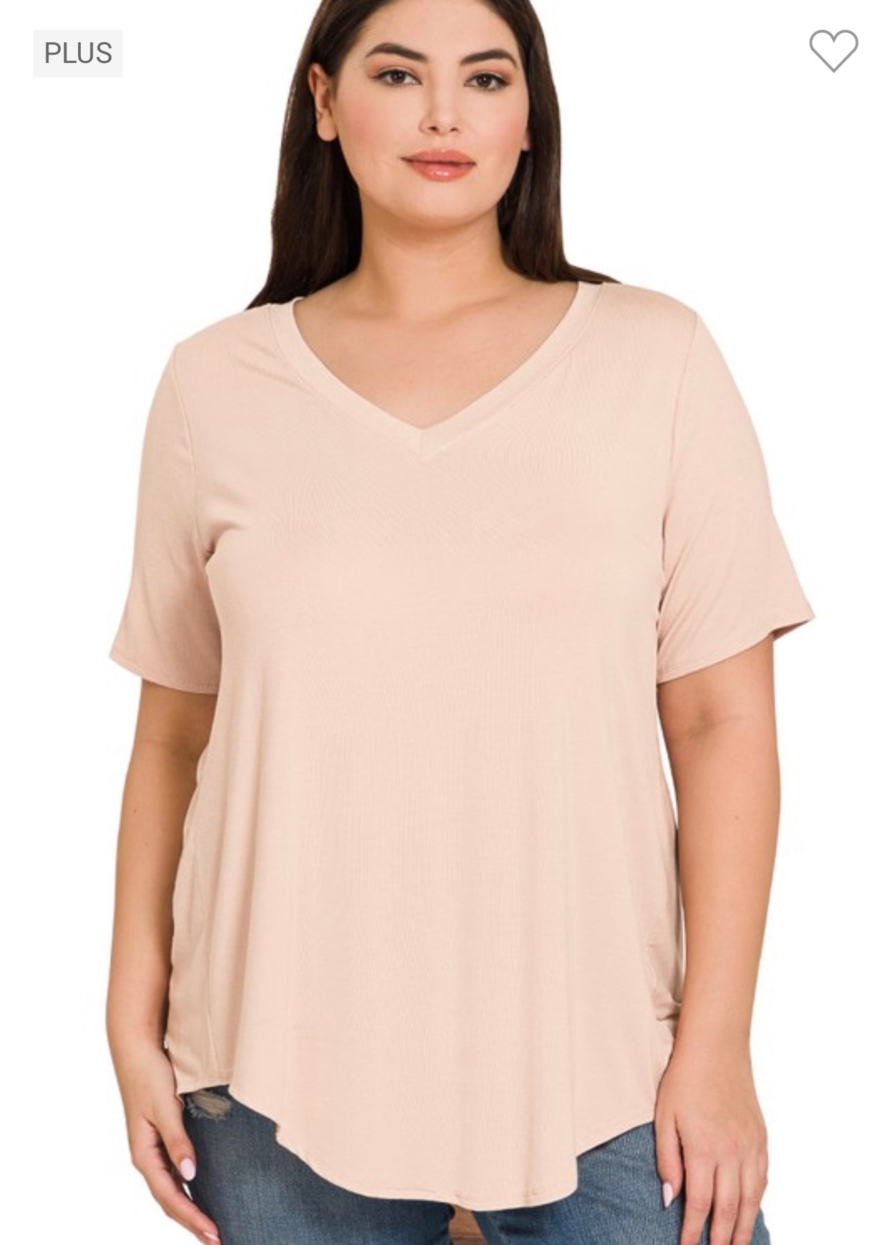 Zenana - Plus Luxe Rayon Short Sleeve V-Neck Hi-Lo Hem Top