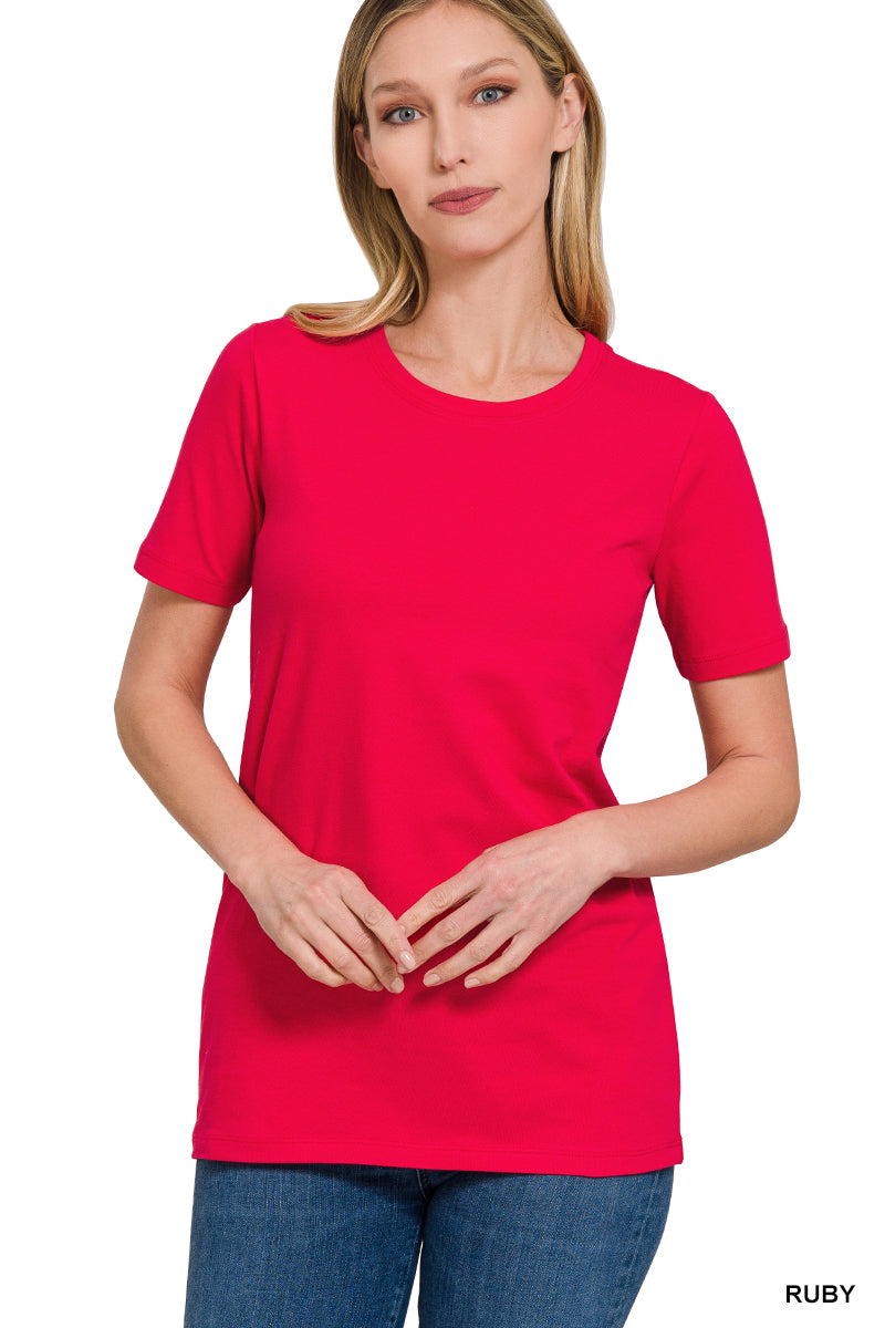 ZENANA COTTON CREW NECK SHORT SLEEVE T-SHIRT (MULTIPLE COLORS)