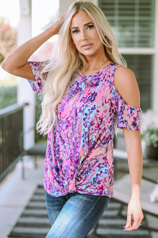 Multicolor Lavender Floral Print Cold Shoulder