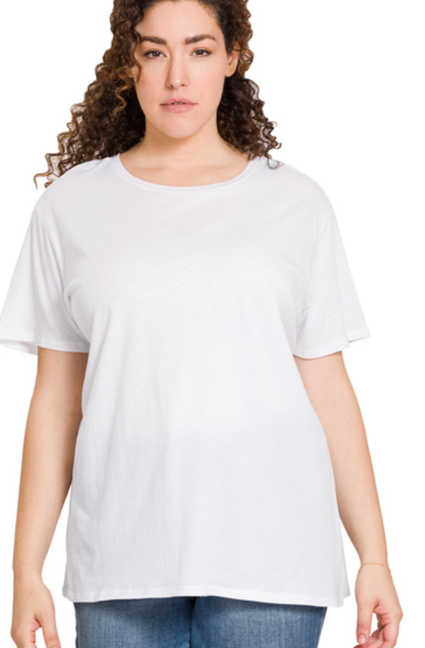 Zenana Cotton Boyfriend Round Neck Tee (Multiple Colors)