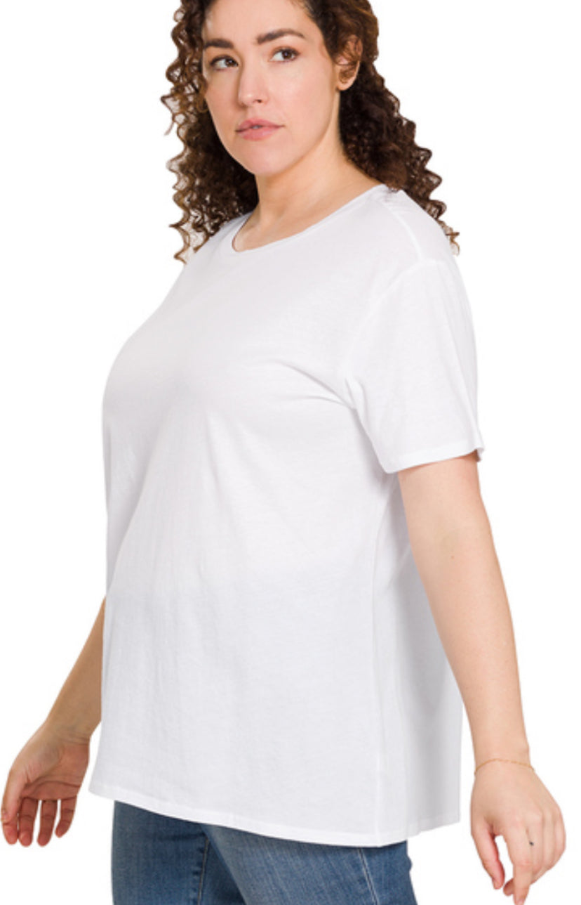 Zenana Cotton Boyfriend Round Neck Tee (Multiple Colors)