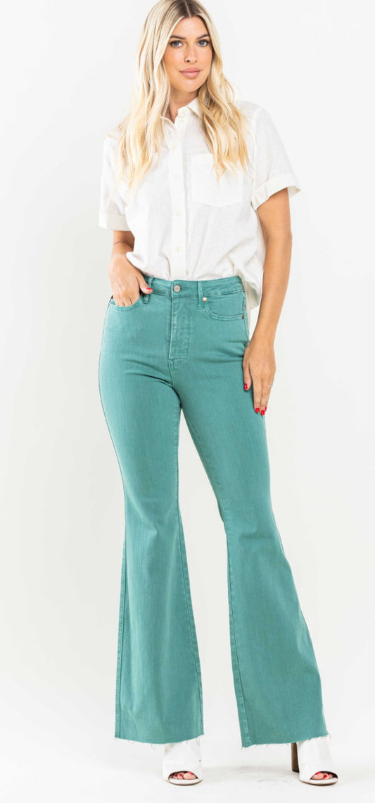 Judy Blue Tummy Control Topaz Dyed Flare Jeans -  Plus Size