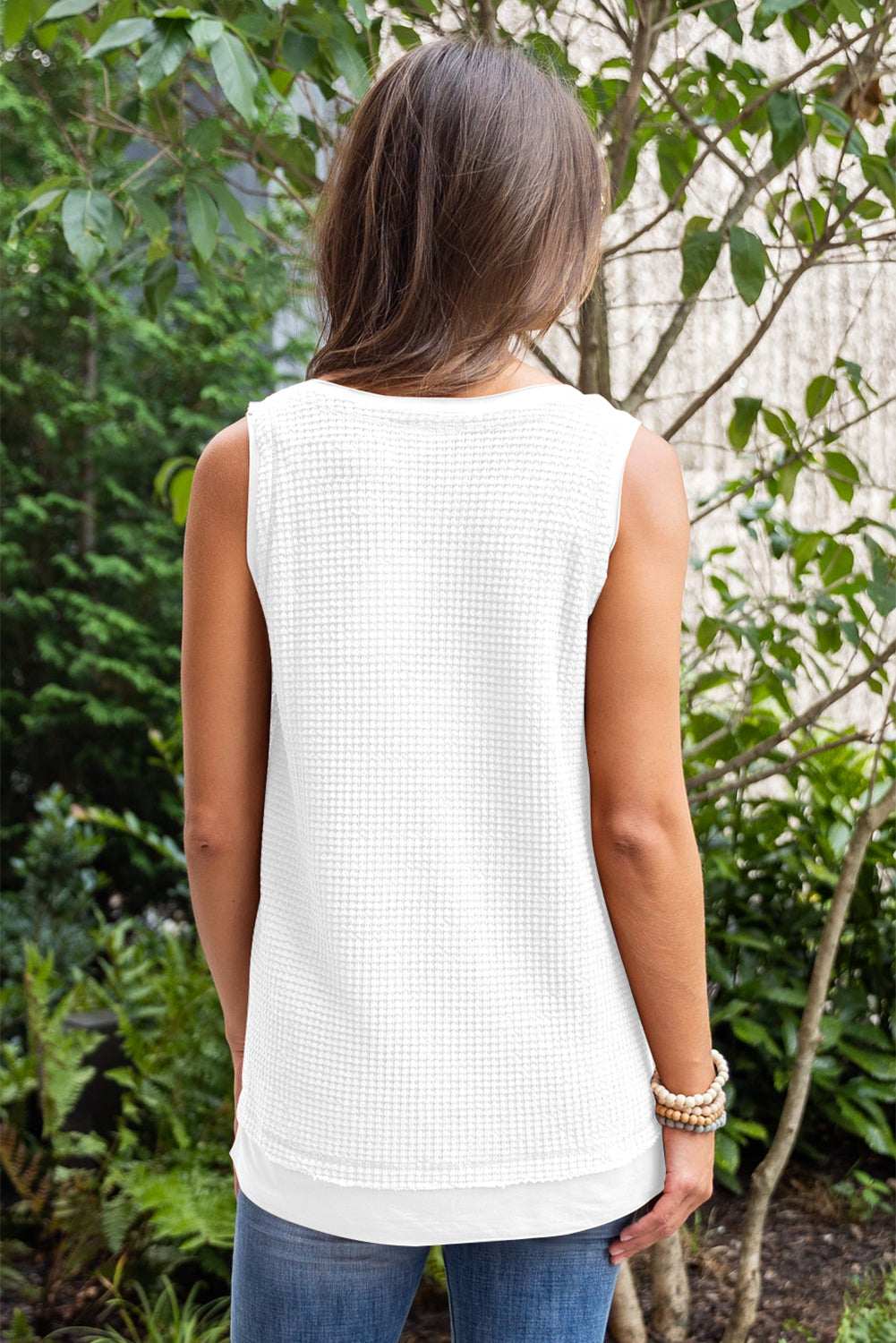 Scoop Neck Waffle Knit Flowy Vest