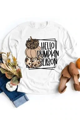 HELLO PUMPKIN SEASON Graphic Print Long Sleeve Top