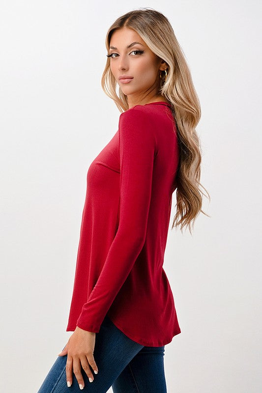 RUBY RED SLANTED FALL & SPRING LIGHT WEIGHT TUNIC TOP