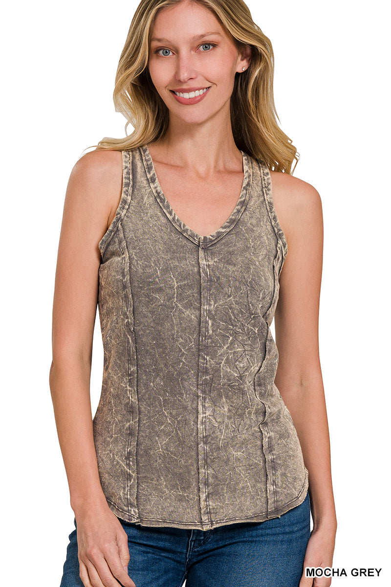 Zenana Crinkle Washed F/Terry Raw Edge Top