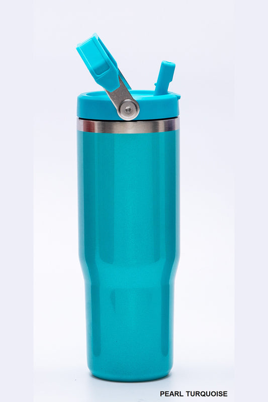 STAINLESS STEEL PEARL FLIP STRAW TUMBLER