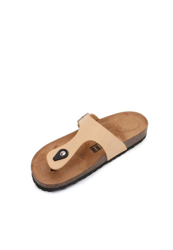 T-Strap Soft Cork Flip Flops Sandals (White & Apricot)