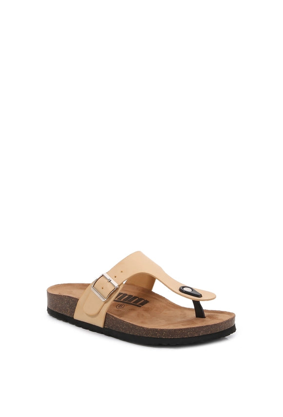 T-Strap Soft Cork Flip Flops Sandals (White & Apricot)