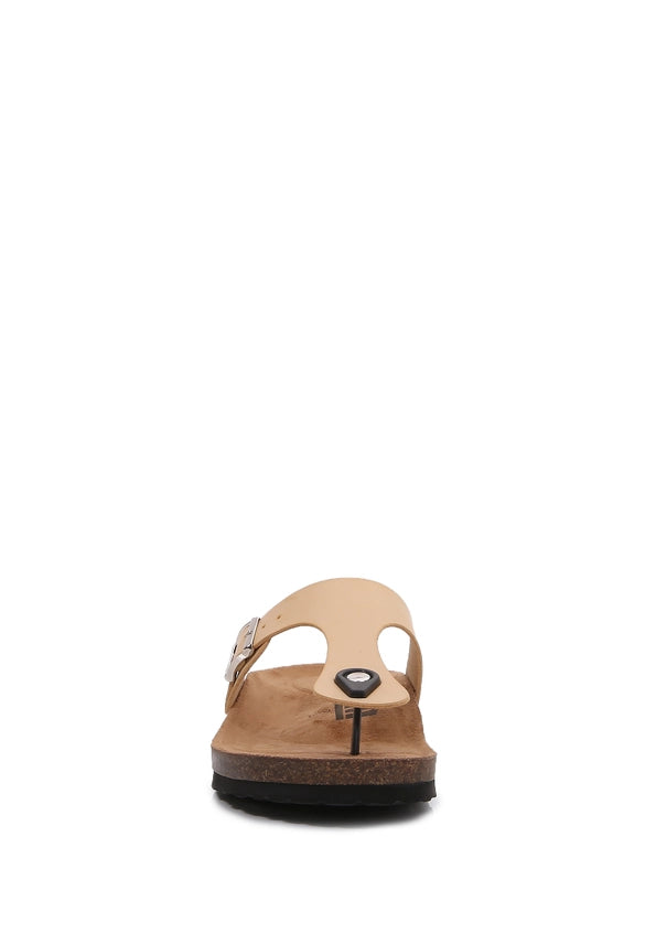 T-Strap Soft Cork Flip Flops Sandals (White & Apricot)