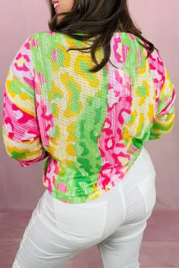 Multicolour Leopard Knitted Plus Size T Shirt