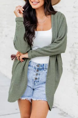 Green Waffle Knit Cardigan