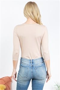 Solid Quarter Sleeve Scoop Neckline Bodysuit