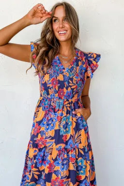 Boho Floral Ruffle Tiered Dress