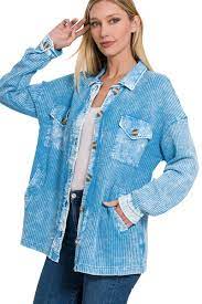 ZENANA COTTON WAFFLE ACID WASH OVERSIZED SHACKET