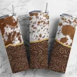 Tooled Later Tumbler, Cow Print, 20oz Skinny Tumbler