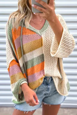 Oversized V Neck Hooded Sweater