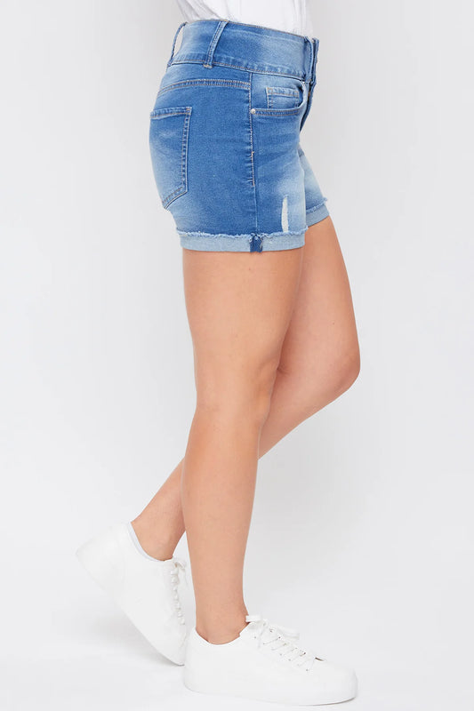 YMI Missy Basic 3 Button Fray Cuff Shorts