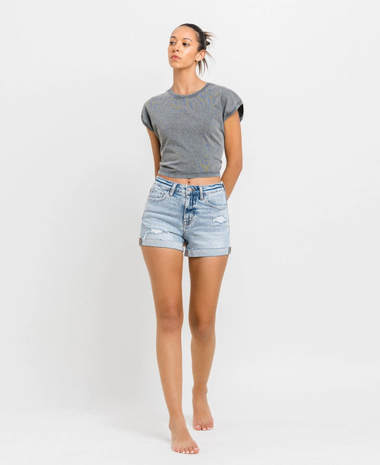 Vervet High Rise Single Cuff Denim Shorts