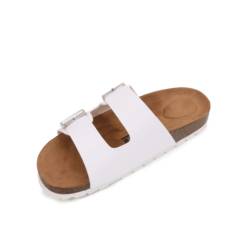 Soft Cork Double Strap Banded Slider Sandals - White