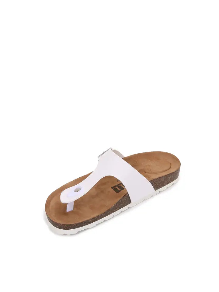 T-Strap Soft Cork Flip Flops Sandals (White & Apricot)