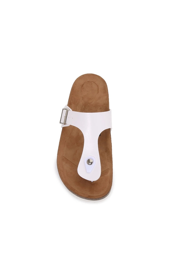 T-Strap Soft Cork Flip Flops Sandals (White & Apricot)