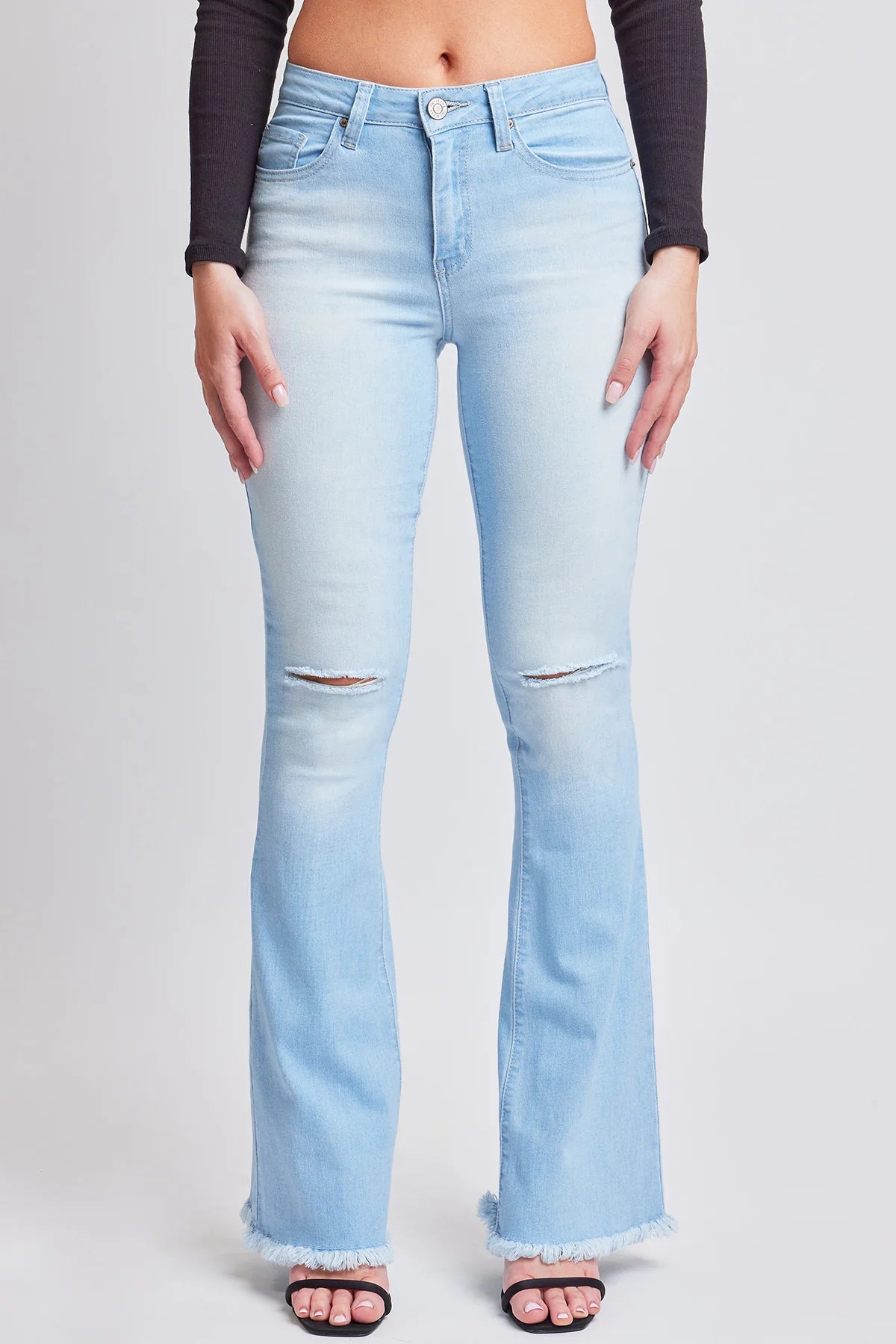 YMI Junior High-Rise Flare Jean with Frayed Hem - Long Inseam