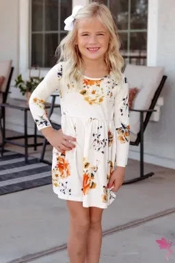 Floral White Swing Kids' Dress with Hidden Pockets