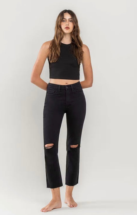 VERVET High Rise Distressed Crop Straight Jeans