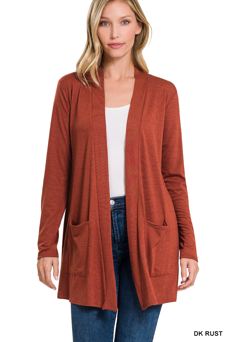 Slouchy Pocket Open Cardigan - Zenana (Multiple Colors)