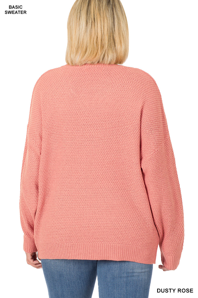 PLUS Round Neck Basic Sweater - Zenana