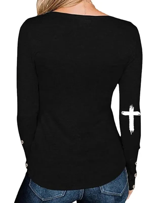 Long Sleeve Black Faith Top (T-Shirt Material/ Light Weight)